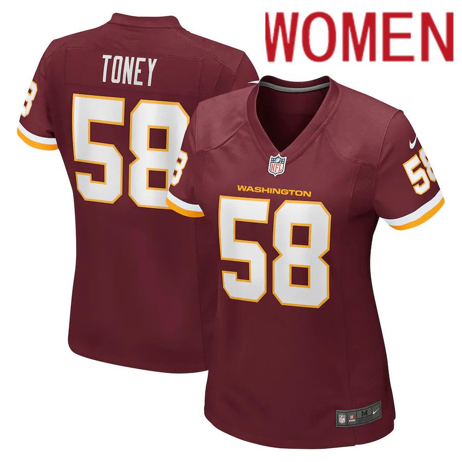 Women Washington Redskins 58 Shaka Toney Nike Burgundy Game NFL Jersey